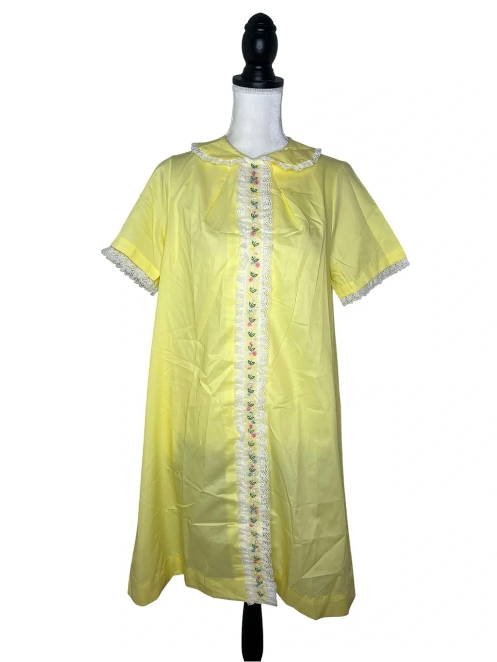 Vintage Lorraine Yellow Nightgown House Dress Lace Floral Embroidery